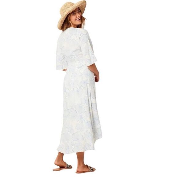 NWT L*Space Floral Faux Wrap Midi Dress Blue White Rayon Size M (038) - Picture 5 of 16